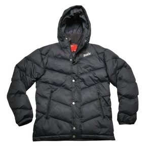Swix Jacket Mens Large Black Hooded Down Puffer Ski Winter Insulated 13041